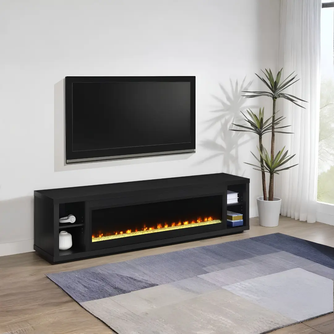 Deiter 79-Inch Black Tv Console With Fireplace By Coaster Furniture | Mobilia Cleopatra 3 Black TV Console with Fireplace
