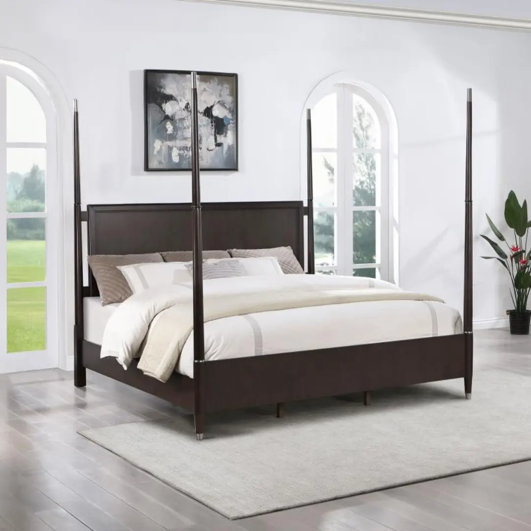 Emberlyn Queen Wooden Four Poster Bed By Coaster Furniture | Mobilia Cleopatra 3 Wooden Four Poster Bed