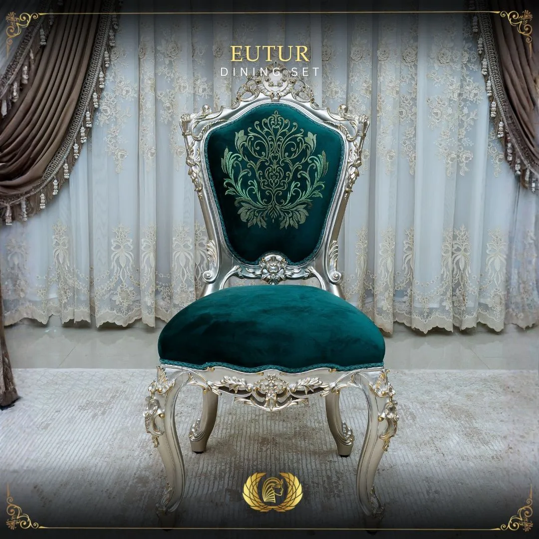 Handmade Eutur Silver Emerald Green Dining Chair | Mobilia Cleopatra 3 eutur-dining-set-