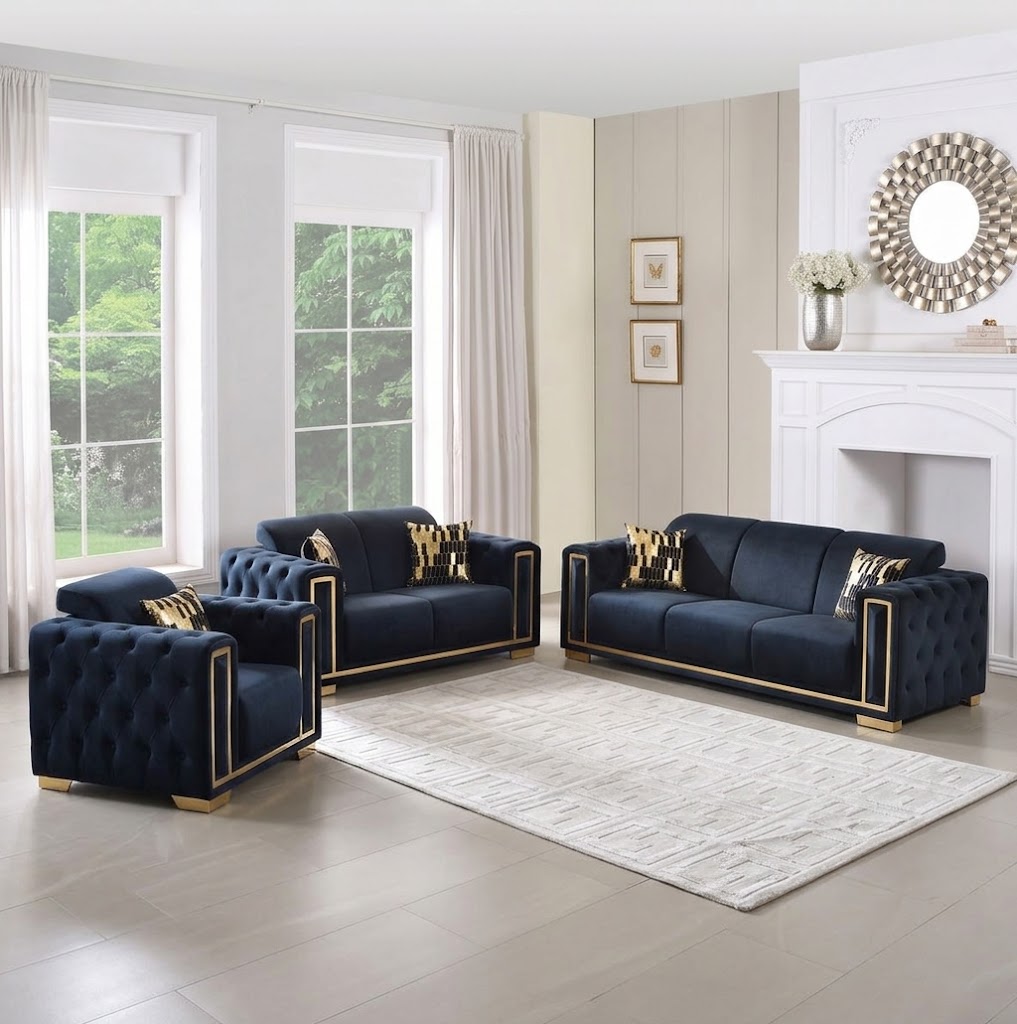 Black Velvet Tufted Sofa Set By Mcferran | Mobilia Cleopatra 3 Modern Sofa Set