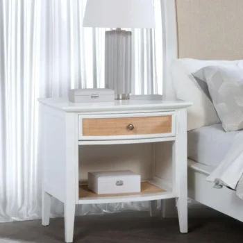 White Rattan Nightstand