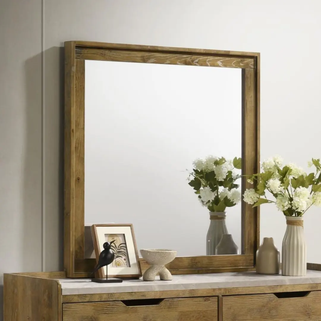 Henderson Medium Oak Dresser Mirror By Coaster Furniture | Mobilia Cleopatra 3 Medium Oak Dresser Mirror
