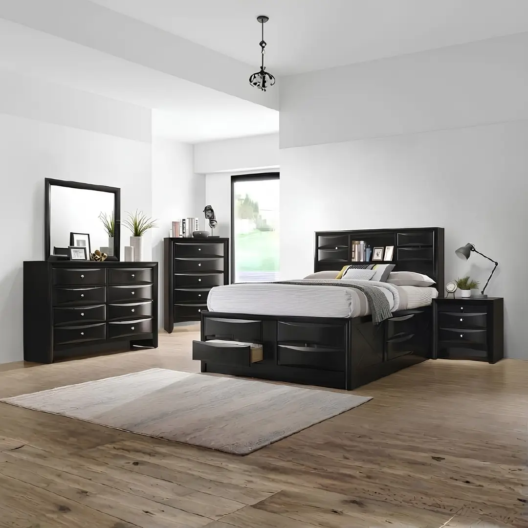 Briana 5 Piece Black Bedroom Set By Coaster Furniture | Mobilia Cleopatra 3 Black Bedroom Set