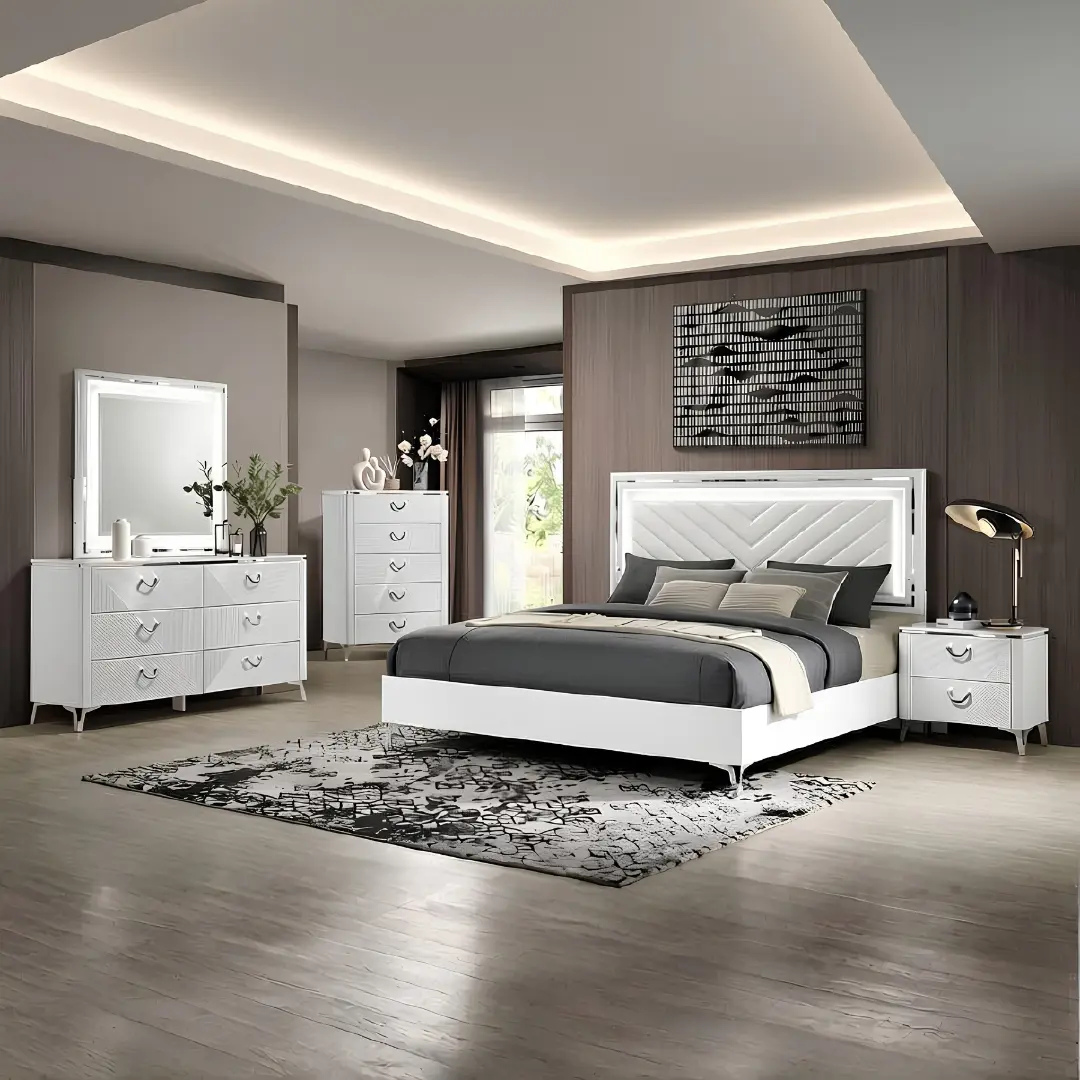 Cassia White High Gloss Bedroom Set By Coaster Furniture | Mobilia Cleopatra 3 White High Gloss Bedroom Set