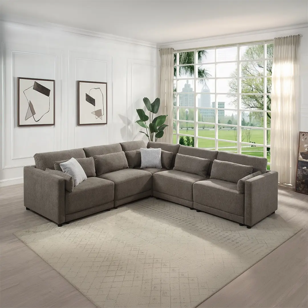Rylie Brown Linen Sectional Sofa By Acme | Mobilia Cleopatra 3 Linen Sectional Sofa