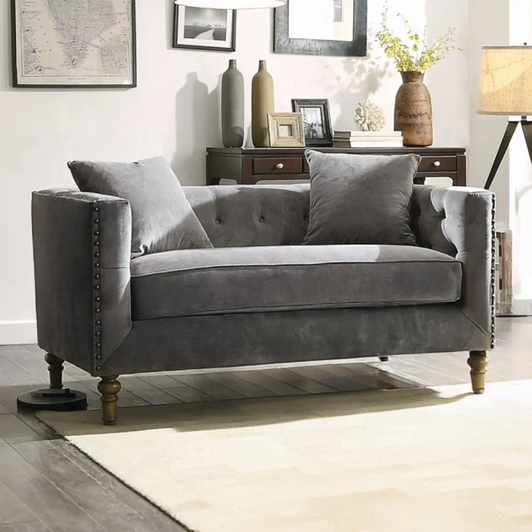 Sidonia Gray Velvet Loveseat By Acme | Mobilia Cleopatra 3 Gray Velvet Loveseat