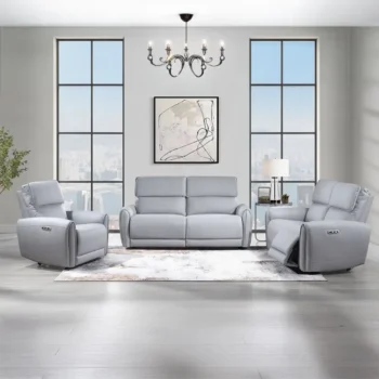 Gray Leather Recliner Sofa Set