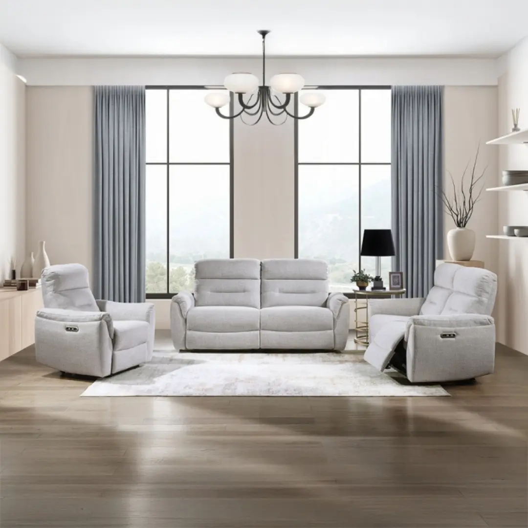 Eastre Gray Sofa Recliner Set By Acme | Mobilia Cleopatra 3 Gray Sofa Recliner Set