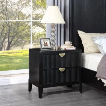 Black Nightstand with Drawers