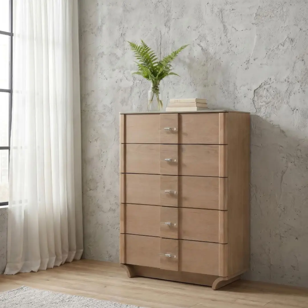 Leanne Light Oak Chest Of Drawers By Coaster Furniture | Mobilia Cleopatra 3 Light Oak Chest of Drawers