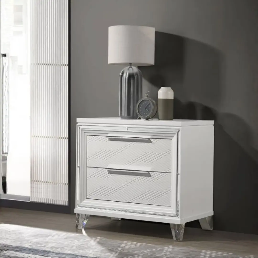 Marmore White Modern Wood Nightstand By Coaster Furniture | Mobilia Cleopatra 3 Modern Wood Nightstand