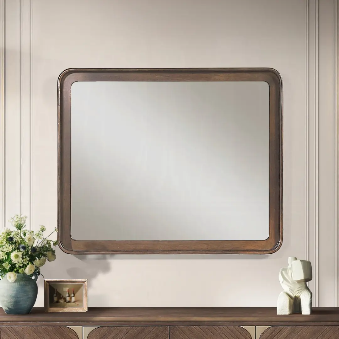 Ouida Brown Wood Frame Mirror By Acme | Mobilia Cleopatra 3 Brown Wood Frame Mirror