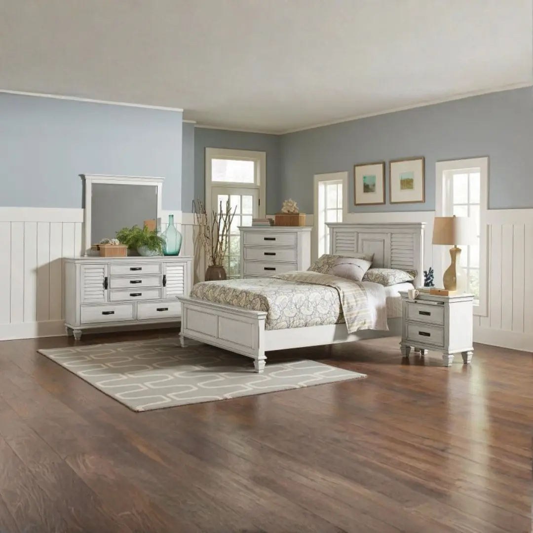 Franco Distressed White Bedroom Set By Coaster Furniture | Mobilia Cleopatra 3 Distressed White Bedroom Set