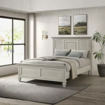 Wood Panel Bed Distressed White