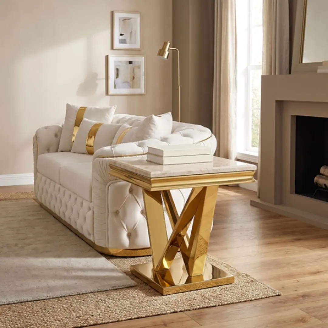 Villarsglane Gold End Table With Marble Top By Furniture Of America | Mobilia Cleopatra 3 Villarsglane Gold End Table with Marble Top by Furniture of America - Image 1