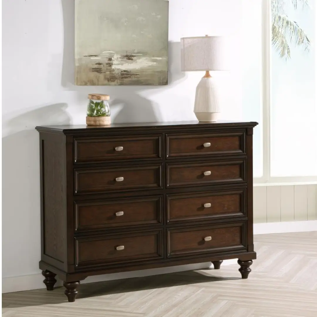 Andover Dark Oak 8 Drawer Traditional Dresser By Coaster Furniture | Mobilia Cleopatra 3 Traditional Dresser