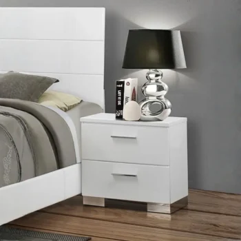 2 Drawer White High Gloss Nightstand