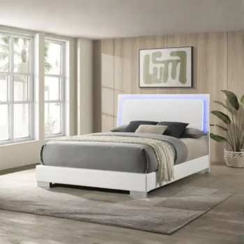 LED Panel Bed White High Gloss