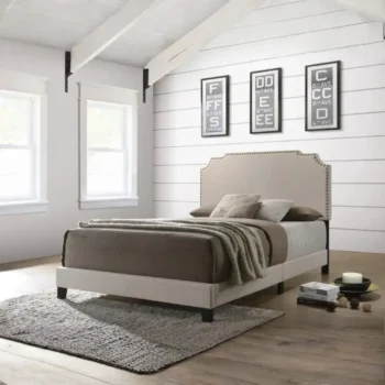Upholstered Beige Panel Bed