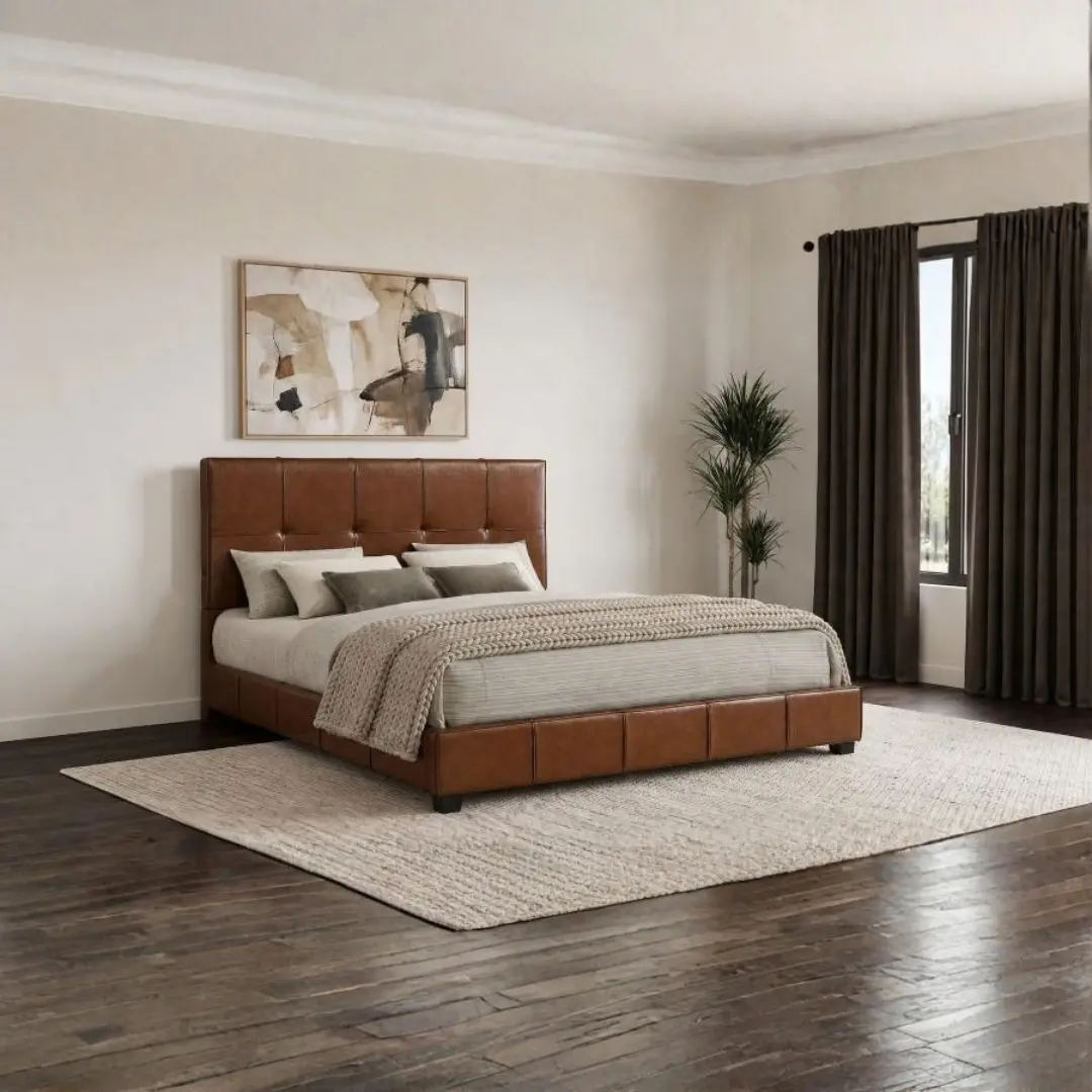 Farrell Brown Leather Upholstered Bed By Coaster Furniture | Mobilia Cleopatra 3 Brown Leather Upholstered Bed