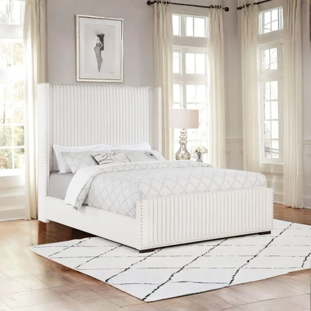 Natasha 65-Inch Cream Velvet Bed By Coaster Furniture | Mobilia Cleopatra 3 Cream Velvet Bed