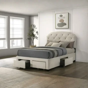 Cream Tufted Bed