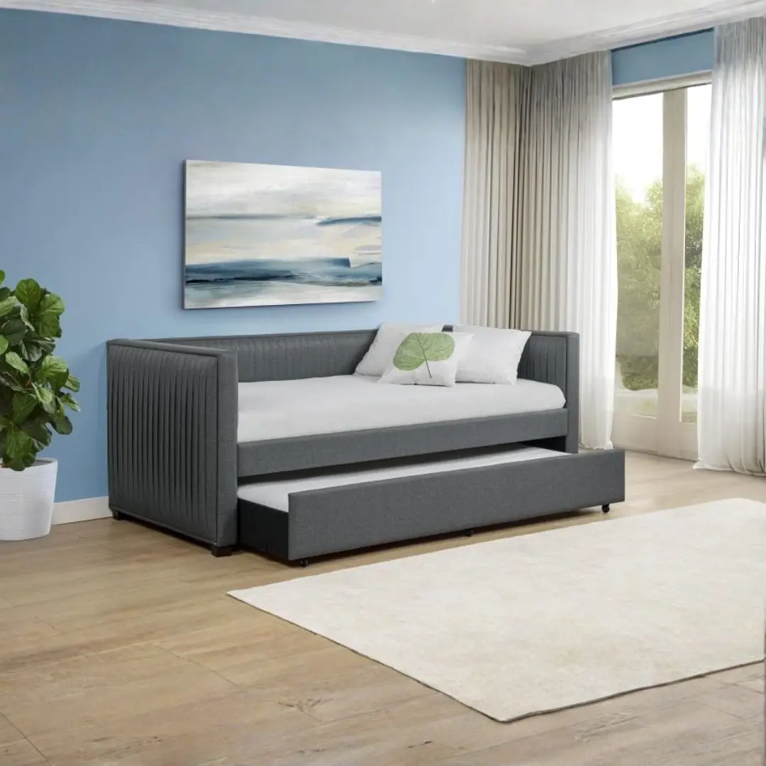 Brodie Grey Upholstered Twin Daybed By Coaster Furniture | Mobilia Cleopatra 3 Grey Upholstered Twin Daybed