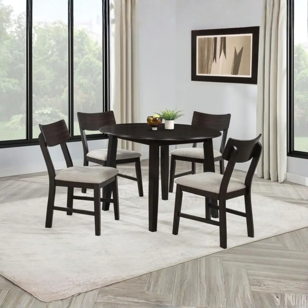 Catley 5 Piece Round Dining Set With Leaf By Coaster Furniture | Mobilia Cleopatra 3 Dining Set with Leaf
