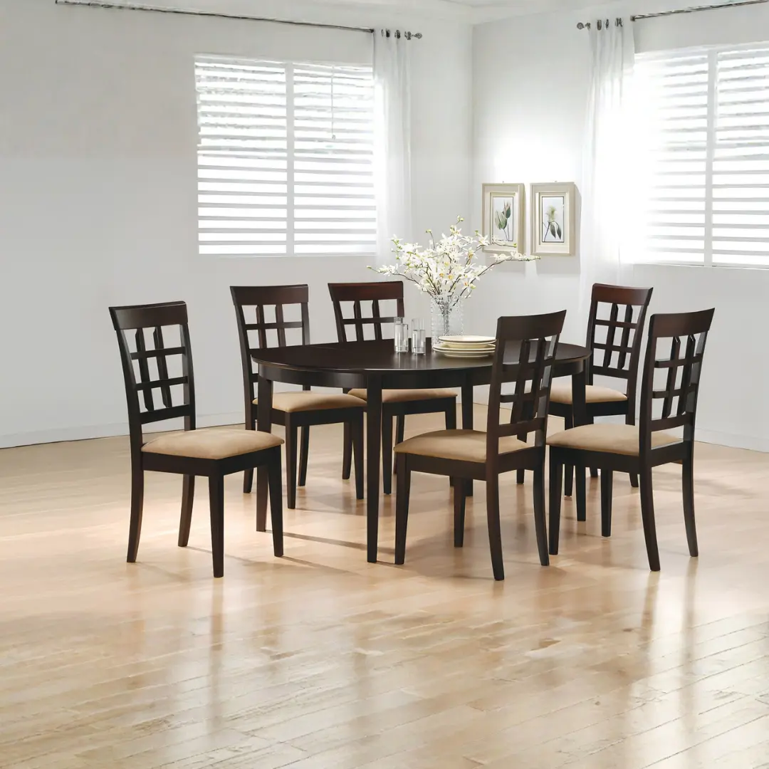 Gabriel Wooden Dining Room Set In Cappuccino By Coaster Furniture | Mobilia Cleopatra 3 Wooden Dining Room Set