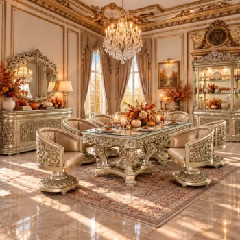 7 PC Antique Gold Dining Table Set