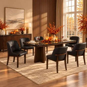 7pc Modern Marble Dining Table Set