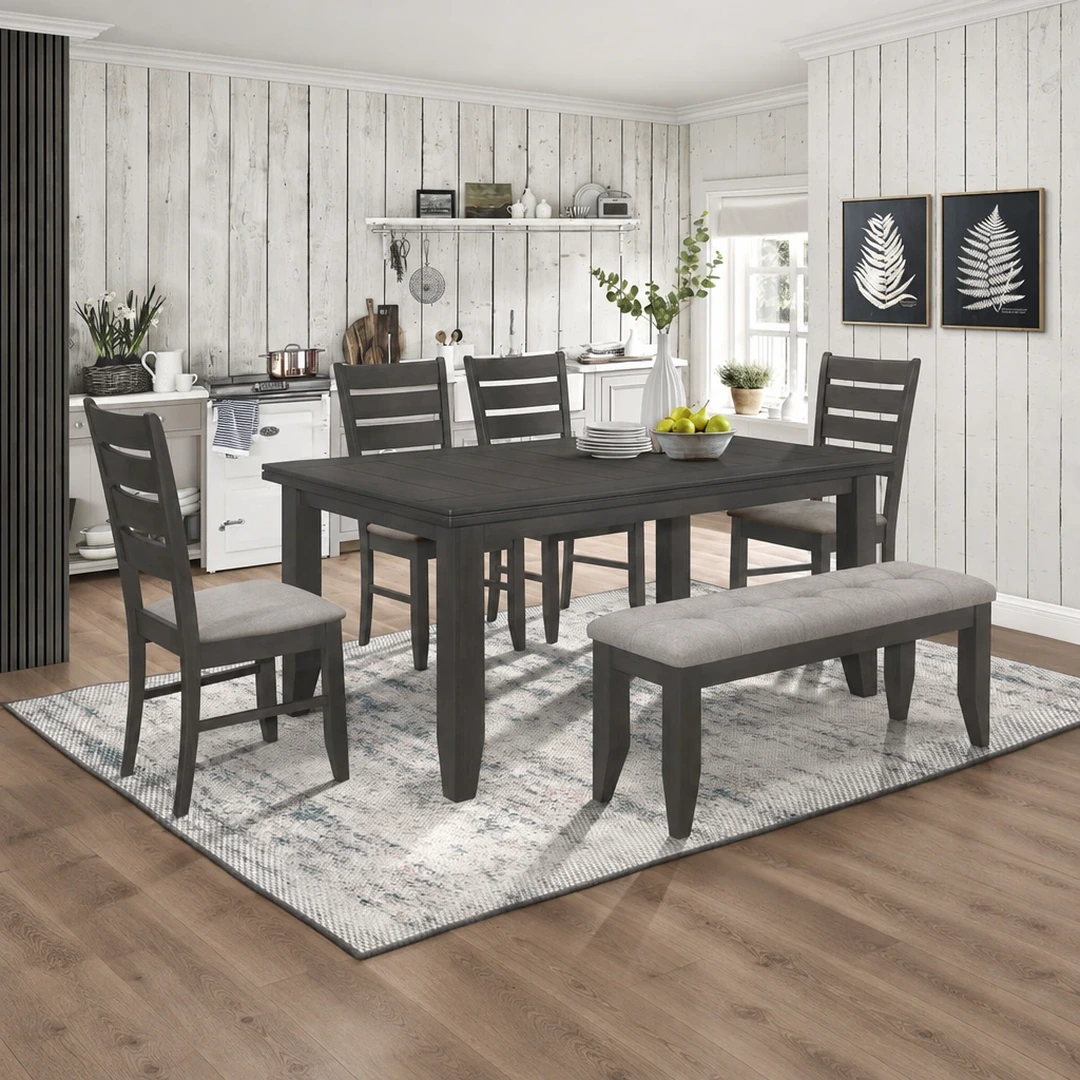 Dalila 6-Piece Dark Gray Dining Table Set By Coaster | Mobilia Cleopatra 3 Dark Gray Dining Table Set