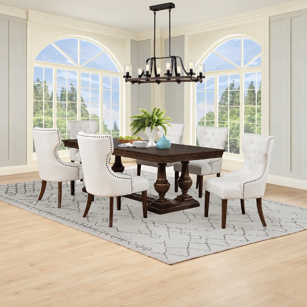 Ridgewell 7 Piece Brown Dining Set By Coaster | Mobilia Cleopatra 3 Brown Dining Set