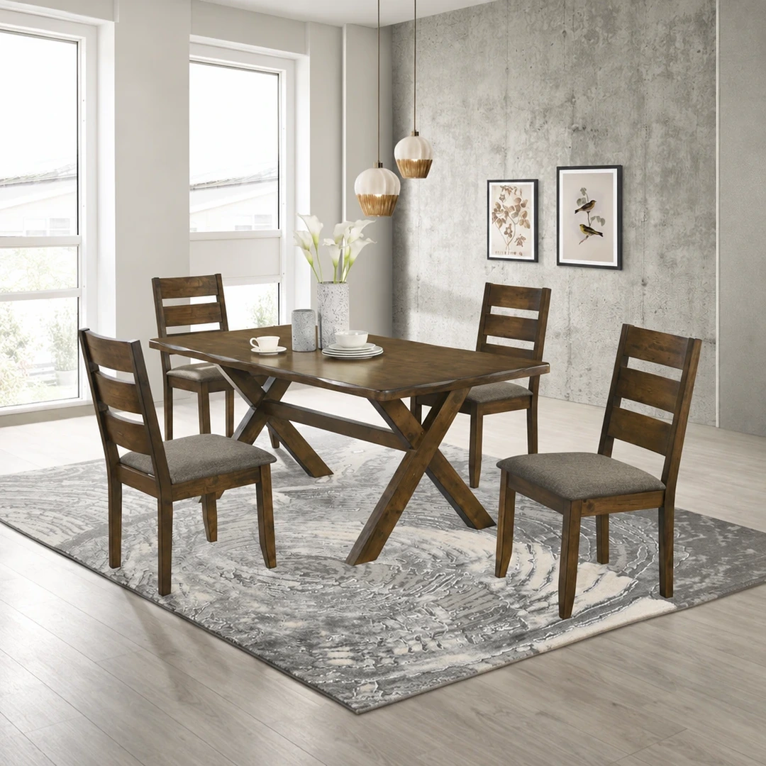 Alston 5 Piece Brown Farmhouse Dining Set By Coaster | Mobilia Cleopatra 3 Brown Farmhouse Dining Set