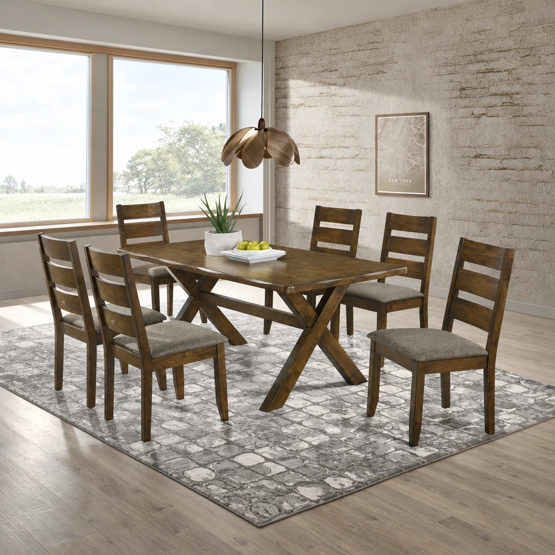 Alston 7-Piece Brown Dining Set By Coaster | Mobilia Cleopatra 3 Brown Dining Set