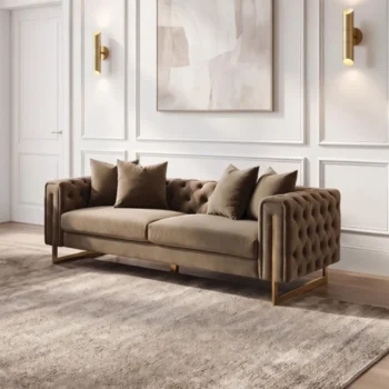 Tufted Brown Velvet Sofa