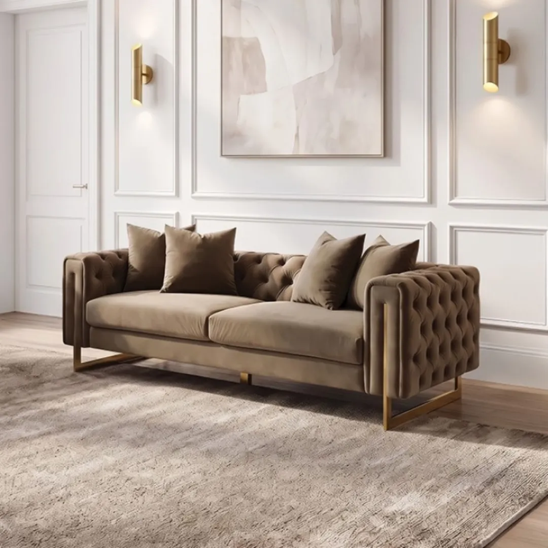 Avara Tufted Brown Velvet Sofa By Furniture Of America | Mobilia Cleopatra 3 Tufted Brown Velvet Sofa