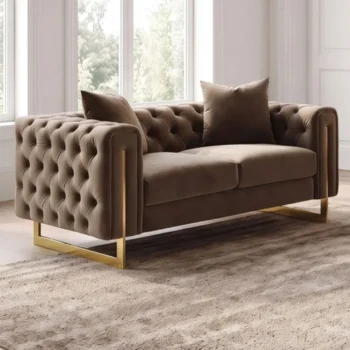 Tufted Brown Velvet Loveseat