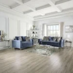 2pc Contemporary Satin Blue Sofa Set