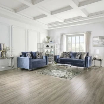 2pc Contemporary Satin Blue Sofa Set