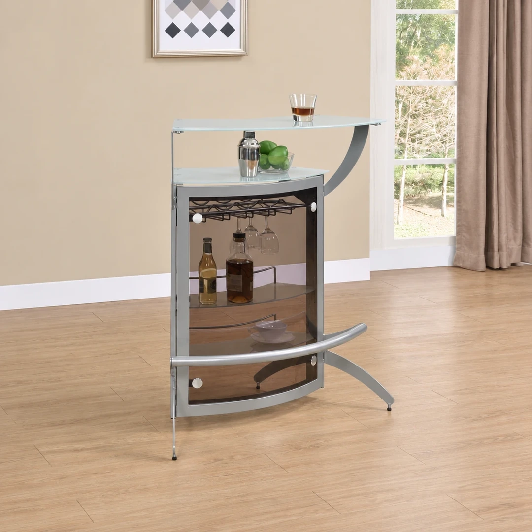 Dallas Silver Home Bar Cabinet By Coaster Furniture | Mobilia Cleopatra 3 Silver Home Bar Cabinet