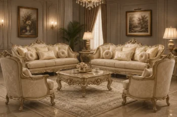 5Pcs Handmade Elara Beige Gold Sofa Set