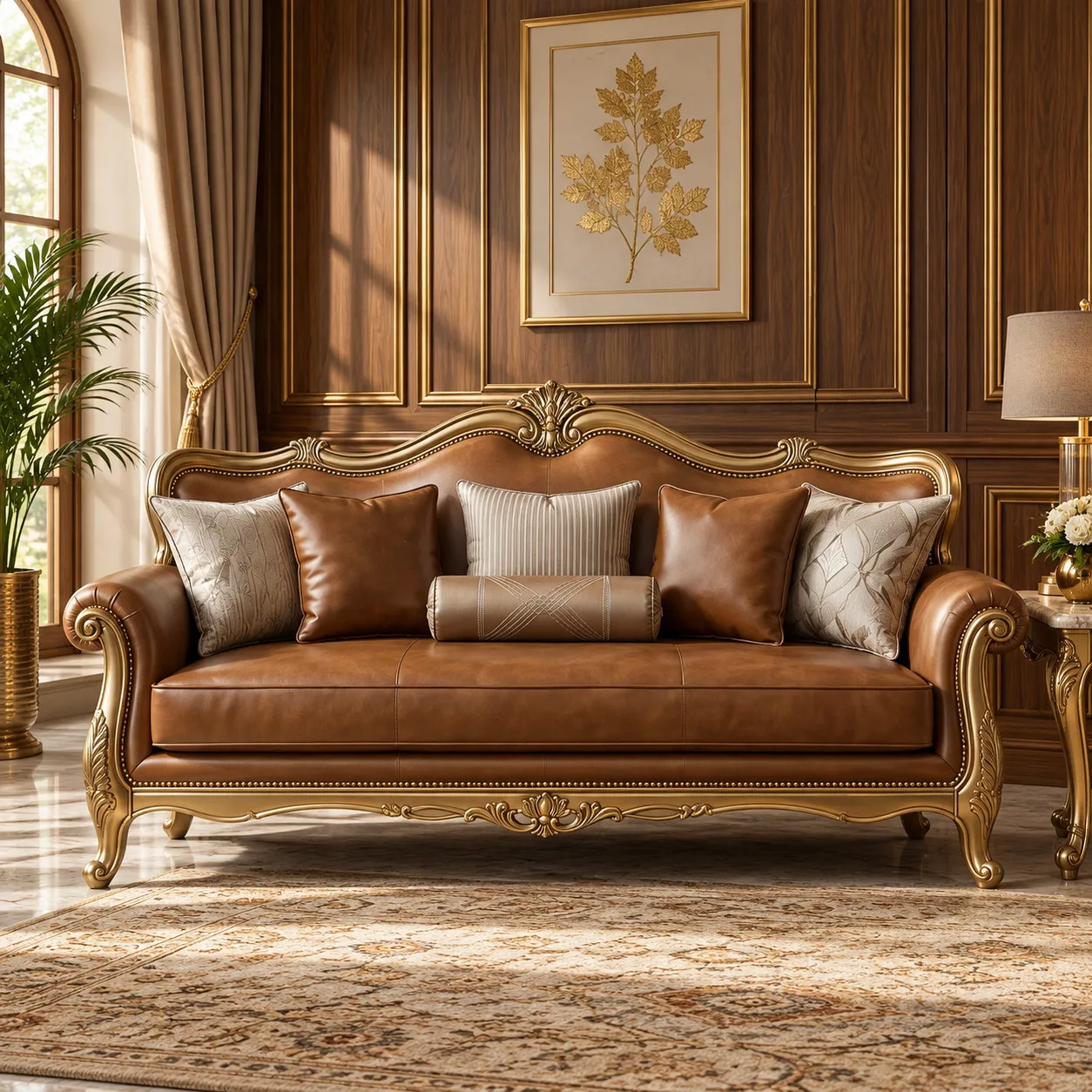 Handmade Truffle Brown Leather Sofa | Mobilia Cleopatra 3 Handmade Truffle Brown Leather Sofa