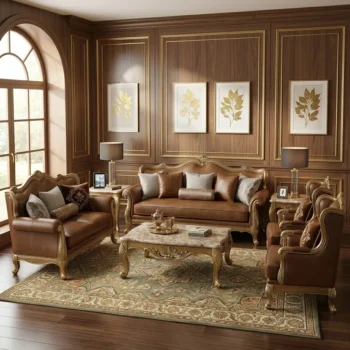 3Pcs Handmade Truffle Brown Leather Sofa Set