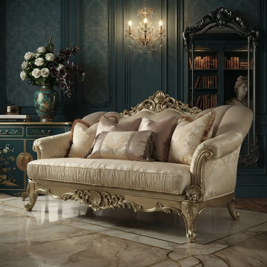Handmade Champelle Ivory Gold Sofa | Mobilia Cleopatra 3 Handmade Champelle Ivory Gold Sofa – Bedroom Vanities