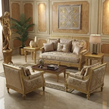 5Pcs Handmade Zarina Gold Beige Sofa Set